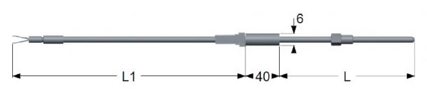 Mineral insulated thermocouples series (MgO) with integrated extension cable and fixed fitting