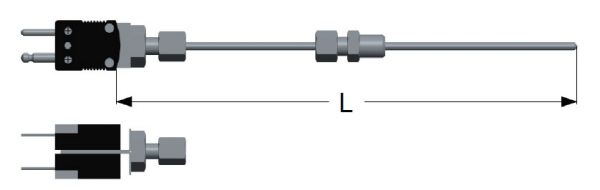 Termocoppie serie ossido minerale con connettore compensato doppio mignon e raccordo scorrevole