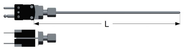 Mineral insulated thermocouples series (MgO) double element with miniature type compensated connector and fixed fitting